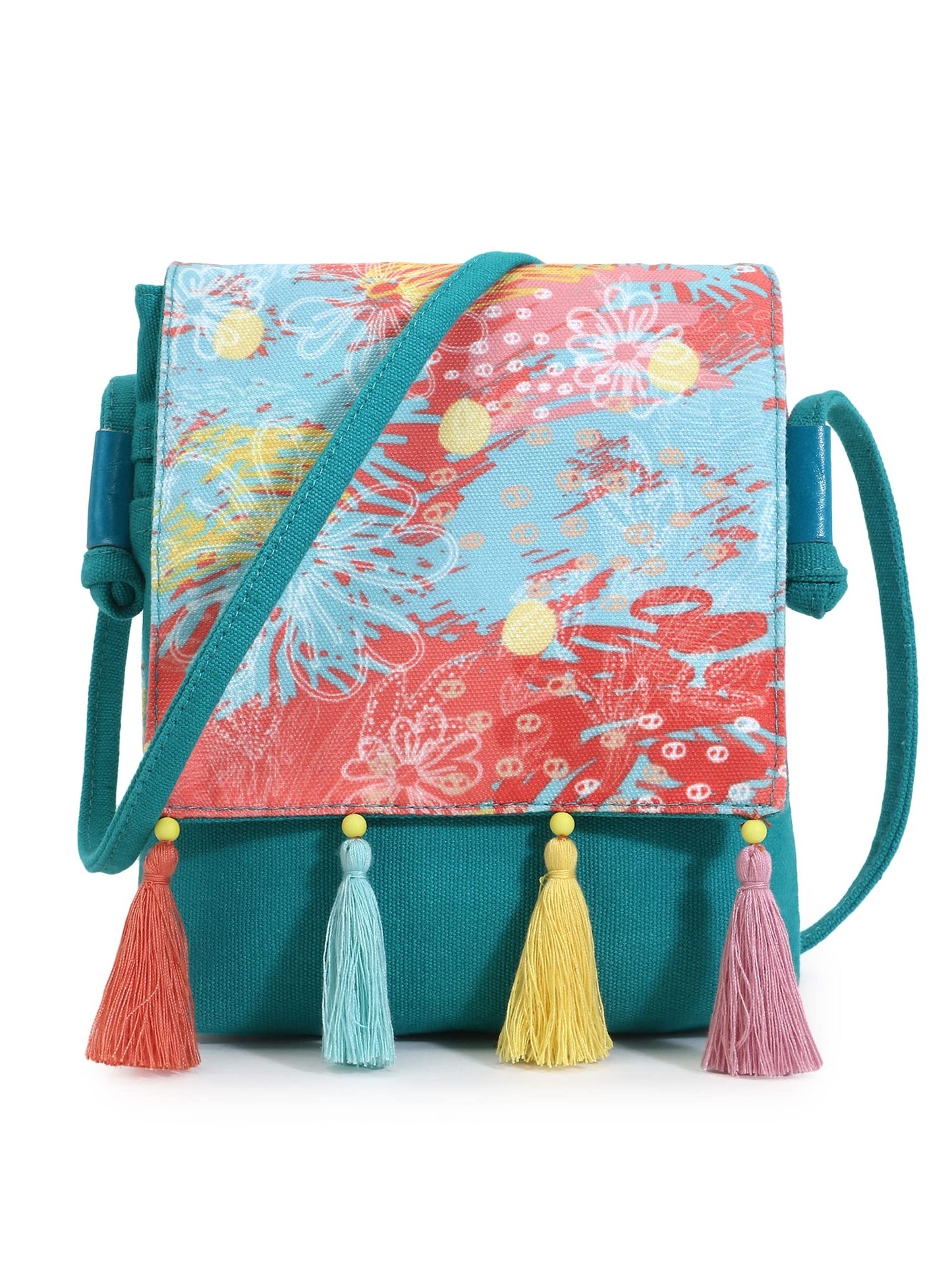 Anekaant Rangoli Turquoise & Multi Polycotton Floral Digital Printed Sling Bag