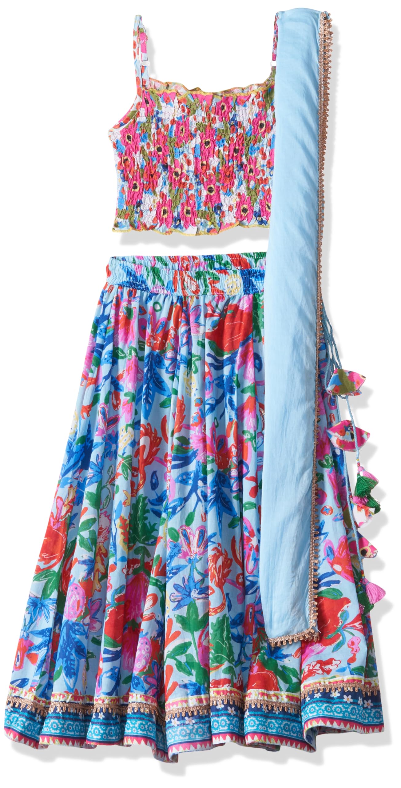 Biba Girl's Viscose Rayon Lehenga Set (KW5312SS25LPNK_Light Pink_12 13 Years)