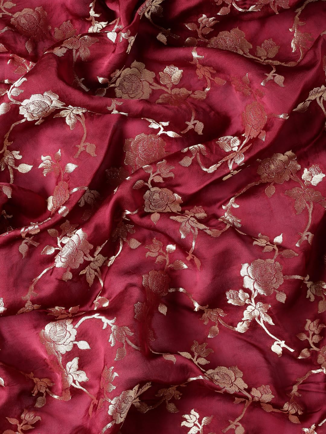 MOHEY Wine Satin Zari Weave |Stone Work Saree for Women