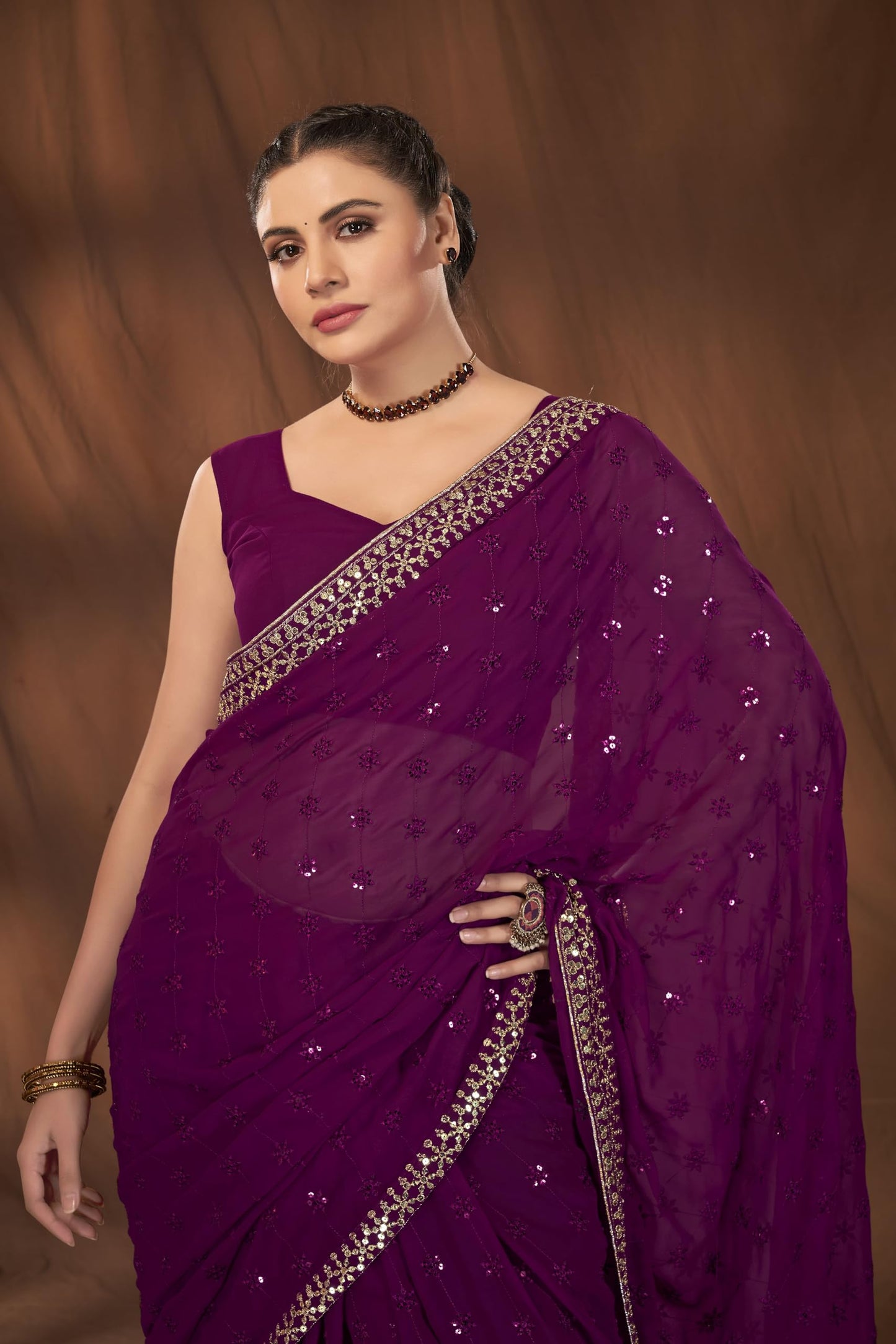 MANOHARI Most Trendy Sequance Georgette Purple Saree for women_MN1917