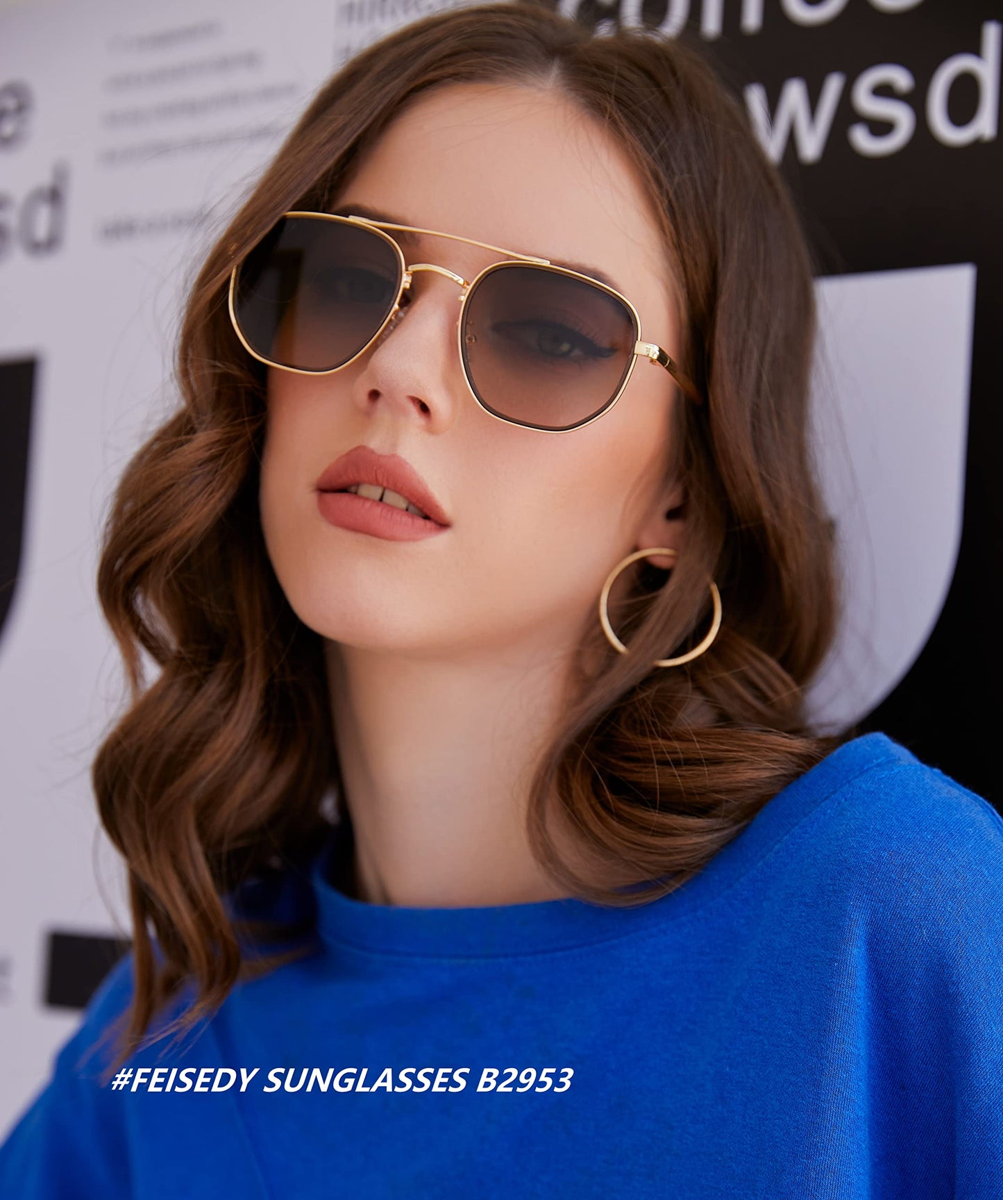FEISEDY Women Men Square Aviator Sunglasses Gradient Lens Retro Small Metal Shades B2953 (55) (002 Golden Frame & Brown Gradient Lens)