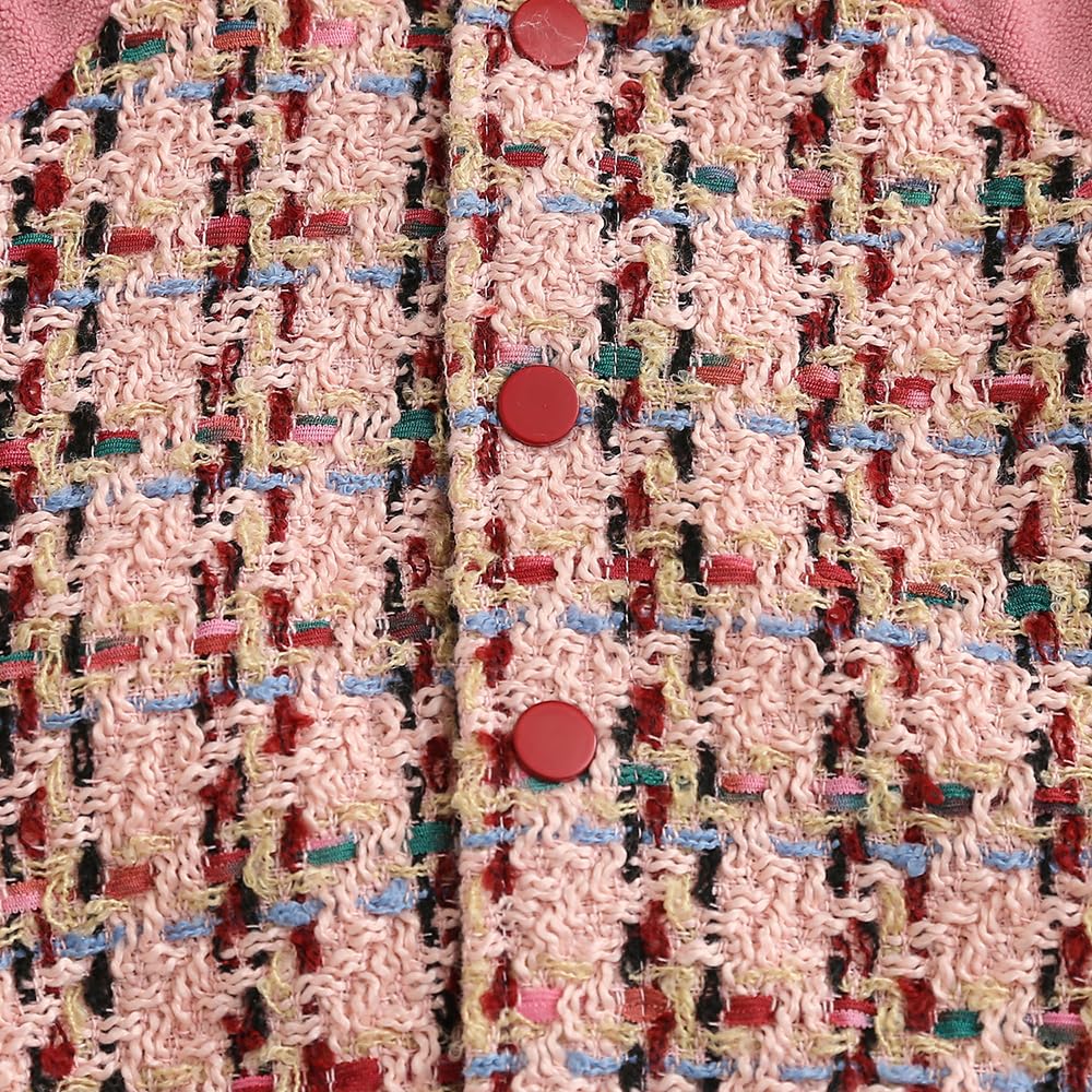 Hopscotch Girls Pink Full Sleeves Fabric Spliced Tweed Bomber Jacket For Age (6-7 Years)