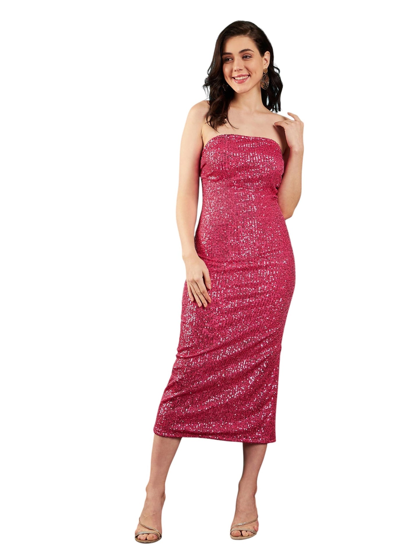 SASSAFRAS Sequin Corset Maxi Dress Pink