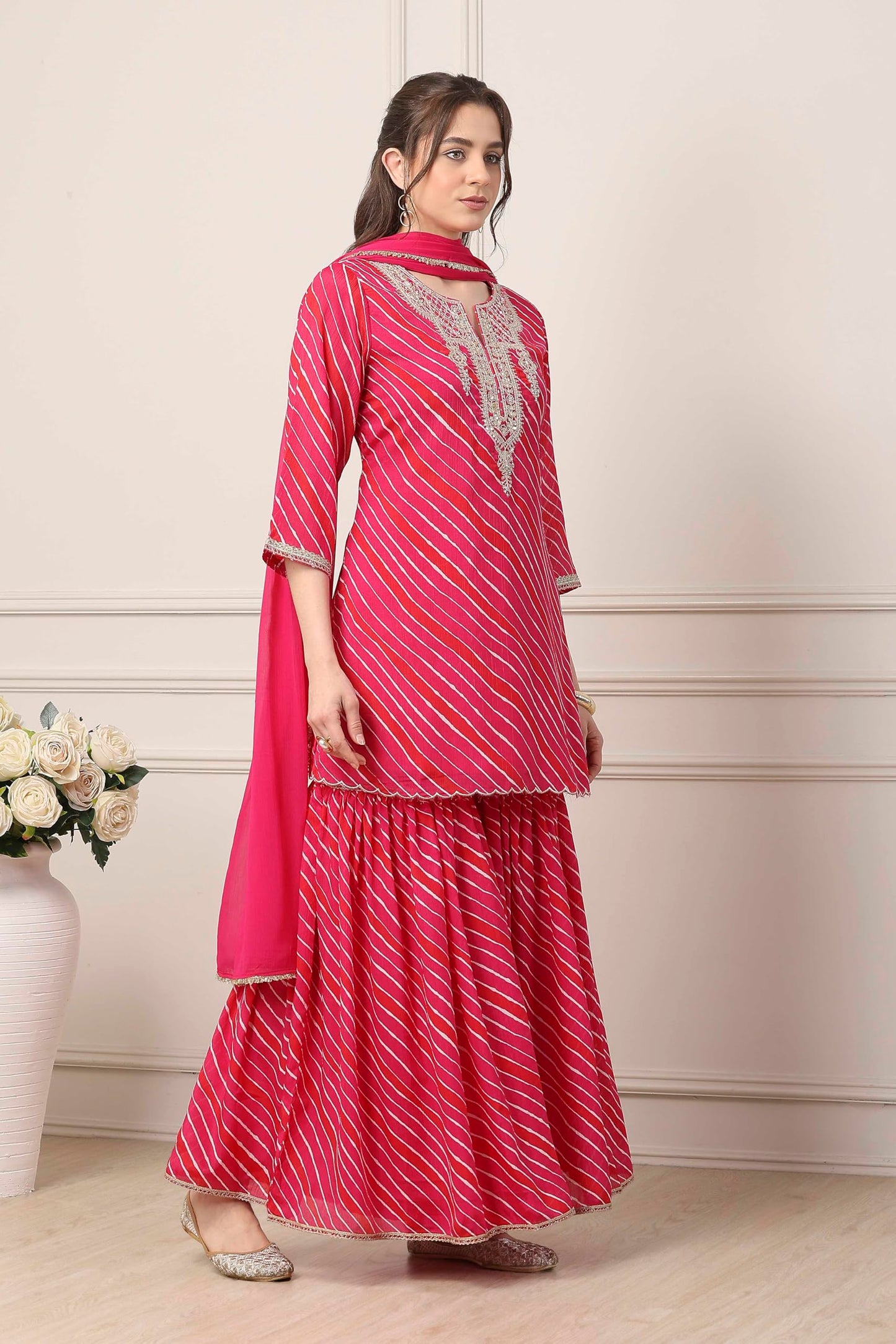 Biba Women Pink Poly Chinnon Straight Suit Set_32