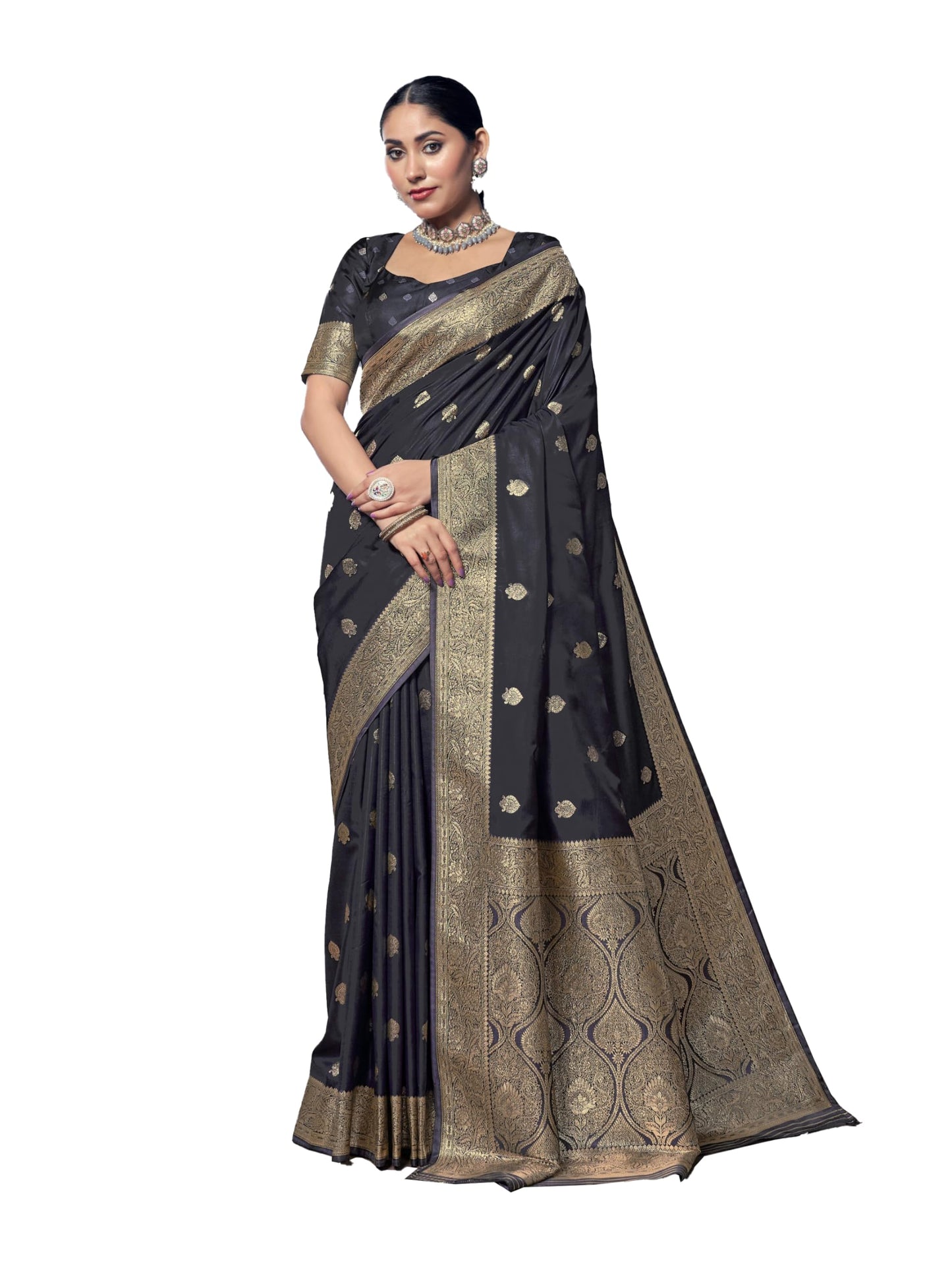 Vardha Women's Banarasi Satin Silk Saree with Unstitched Blouse Piece - Zari Woven Work Sarees for Wedding (Urvi_705)