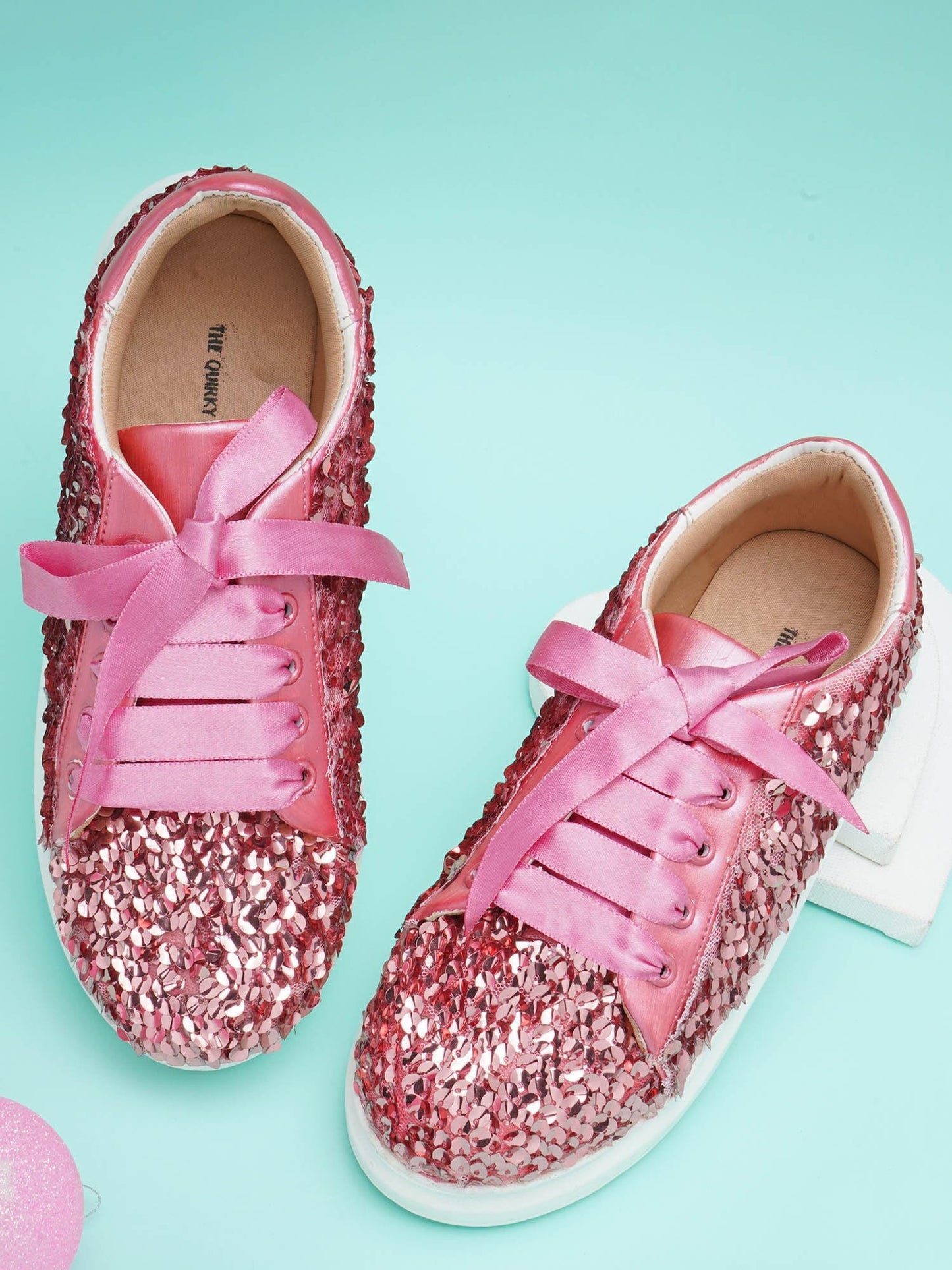 THE QUIRKY NAARI Rosette Crush Sequin Sneakers for Every Occasion | Pink