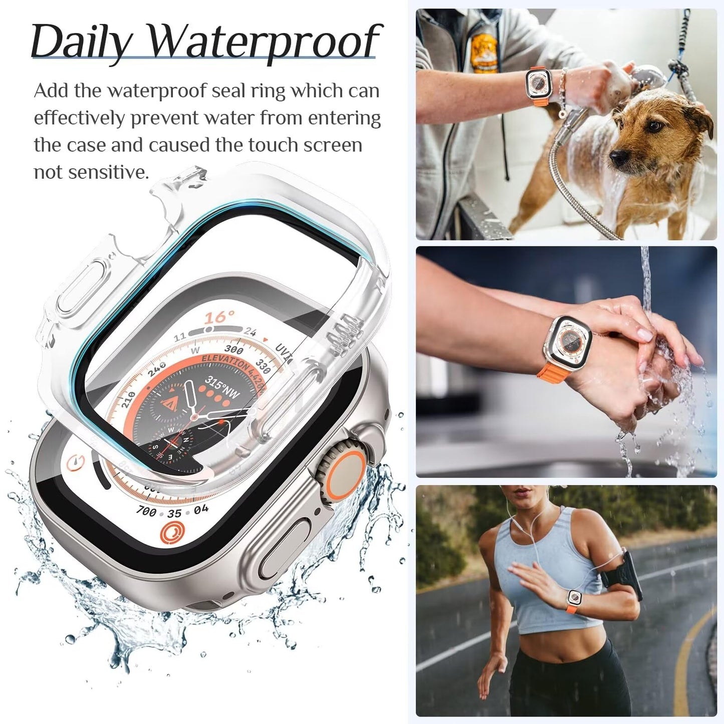 VEMIGON Waterproof Case for Apple Watch Ultra 2 / Ultra with Tempered Glass Screen Protector 49mm, Full Coverage Hard PC Bumper Back Frame, Protective Cover for iWatch Ultra- (49mm Clear)