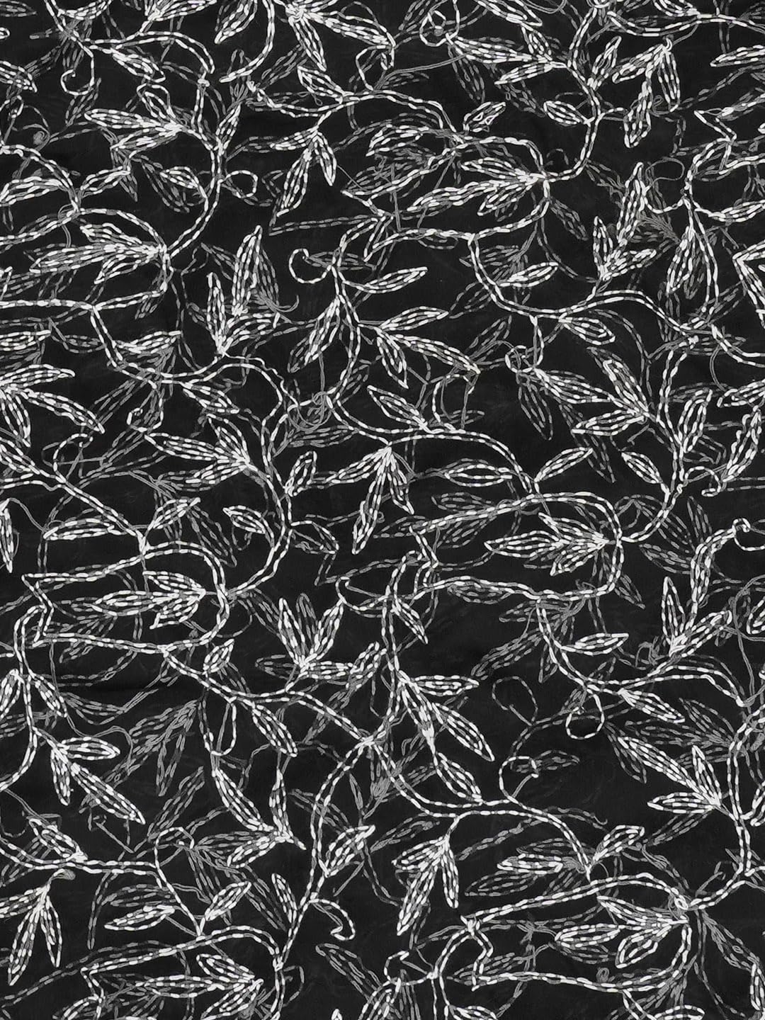 Ada Hand Embroidered Lucknowi Chikankari Georgette Saree for Women with Unstitched Blouse Piece A311376 Black