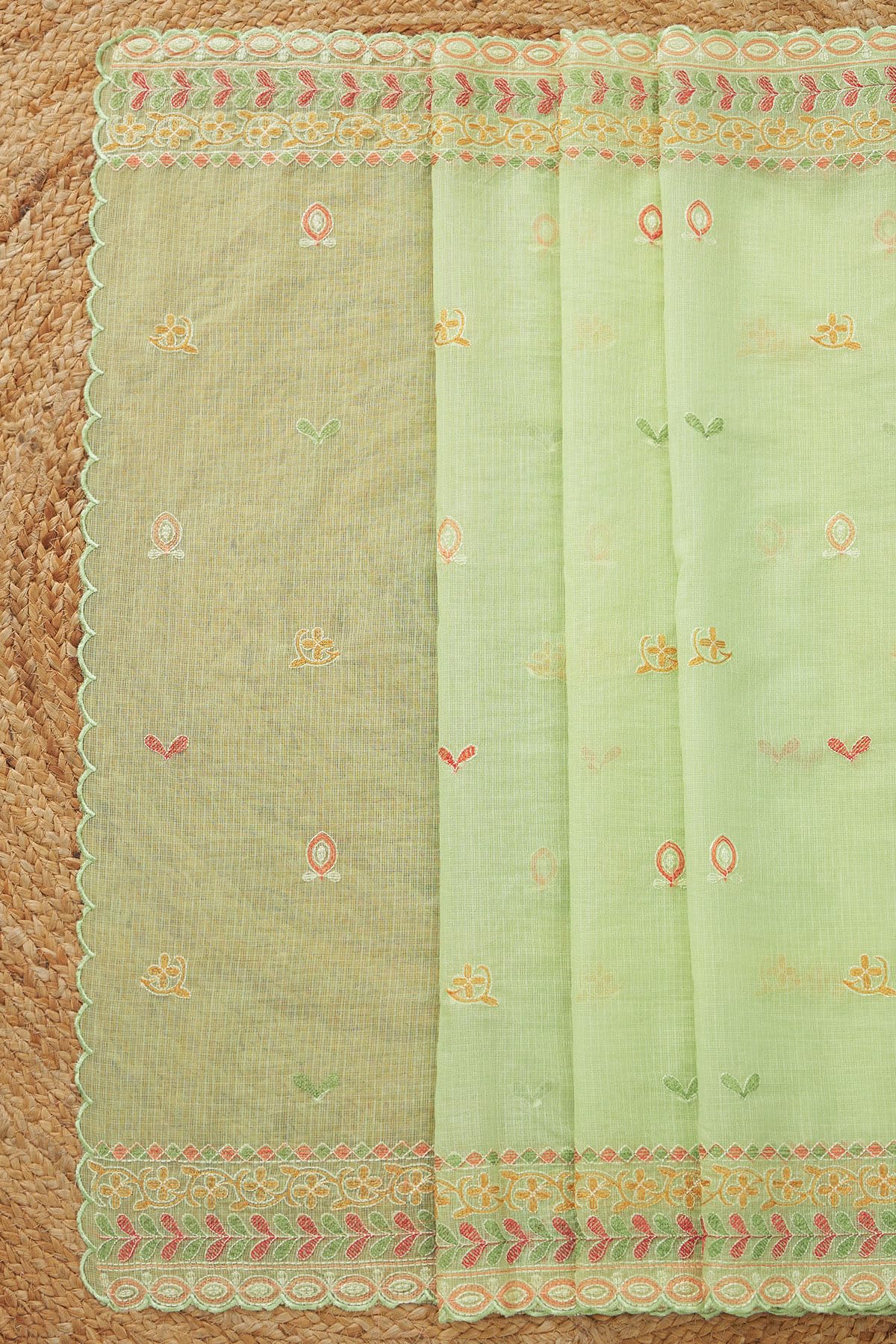 Soch Womens Light Green Kota Embroidered Dupatta With Thread Work