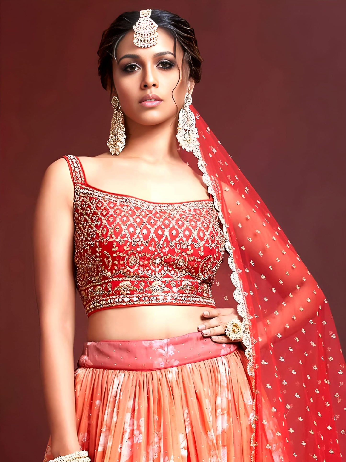 Zeel Clothing Women's Silk Embroidered Semi-Stitched Wedding Lehenga Choli with Dupatta (103-Orange-New-Bridal-Latest-Lehenga; Free Size)