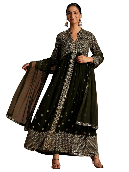 Libas Women's Georgette Kurta Set (35852_Olive