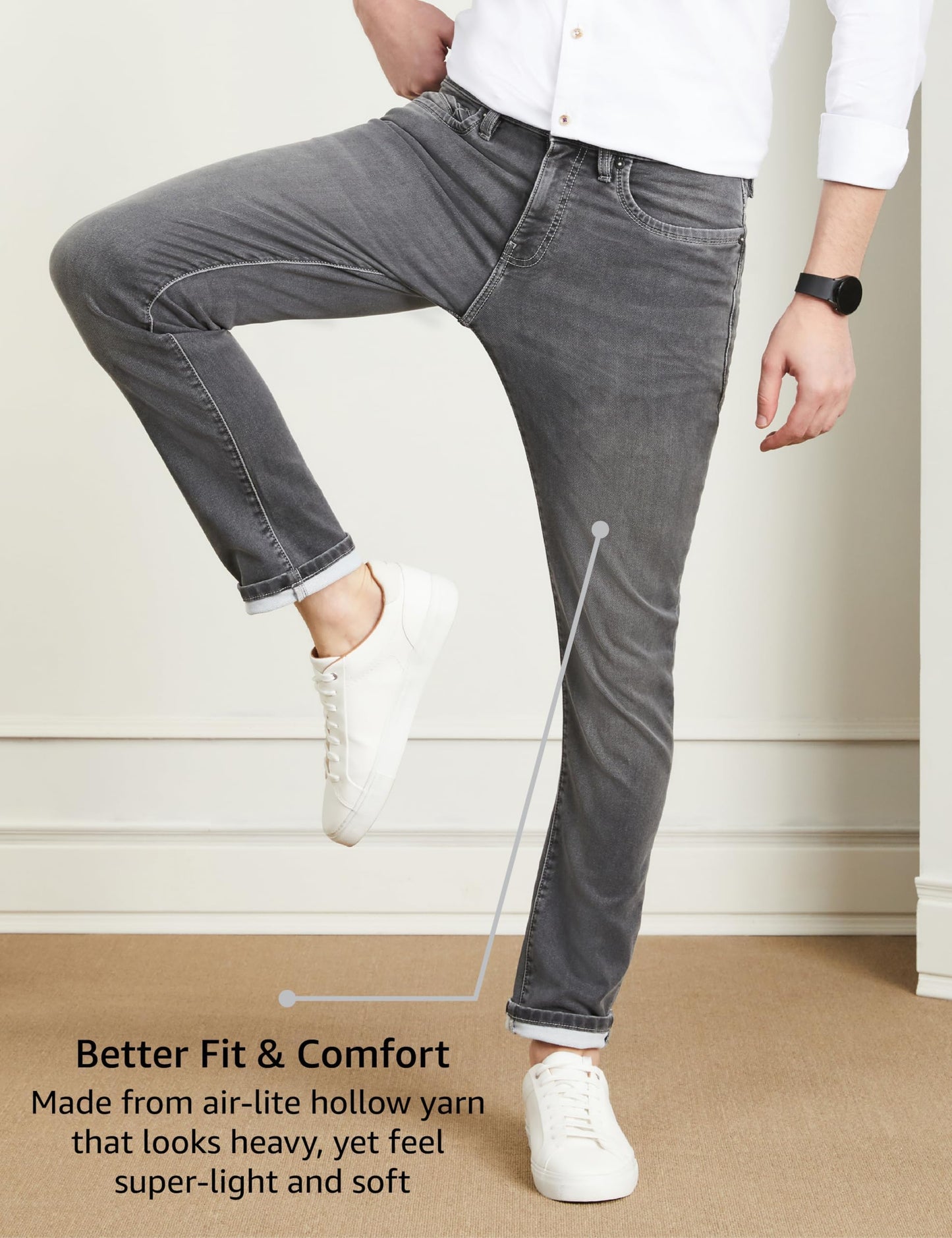 Symbol Premium Men's Slim Fit Stretchable Mid Rise Jeans | Casual Denim | Cotton Stretch | Fashion Shades of Black & Blue (Available in Plus Size) (Mid-Grey_38)