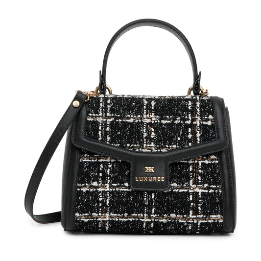 KLEIO Structured Tweed Hand Bag with Top Handle for Women