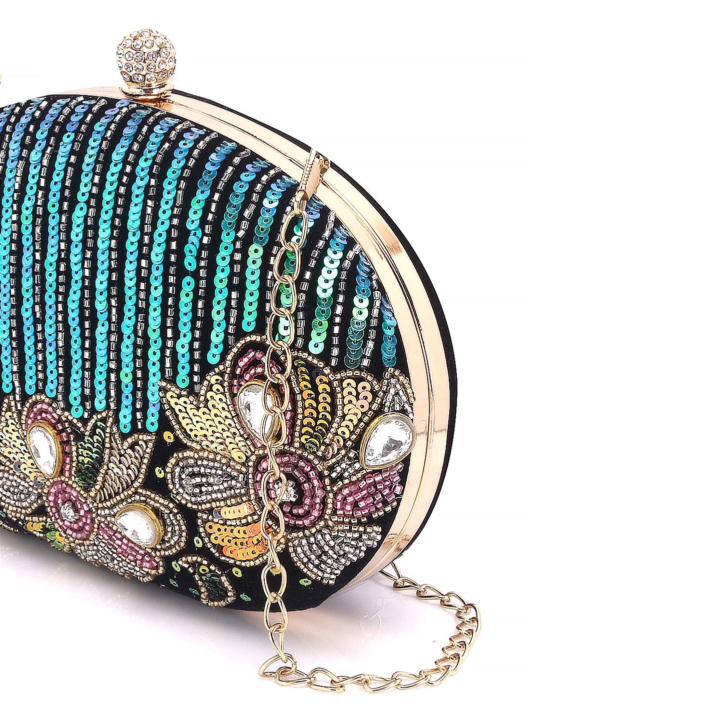 SWISNI Black Reflected sequins oval embroidery clutch II Women's Traditional Designer Clutch For Women & Girls II EMBROIDERED CLUTCHES