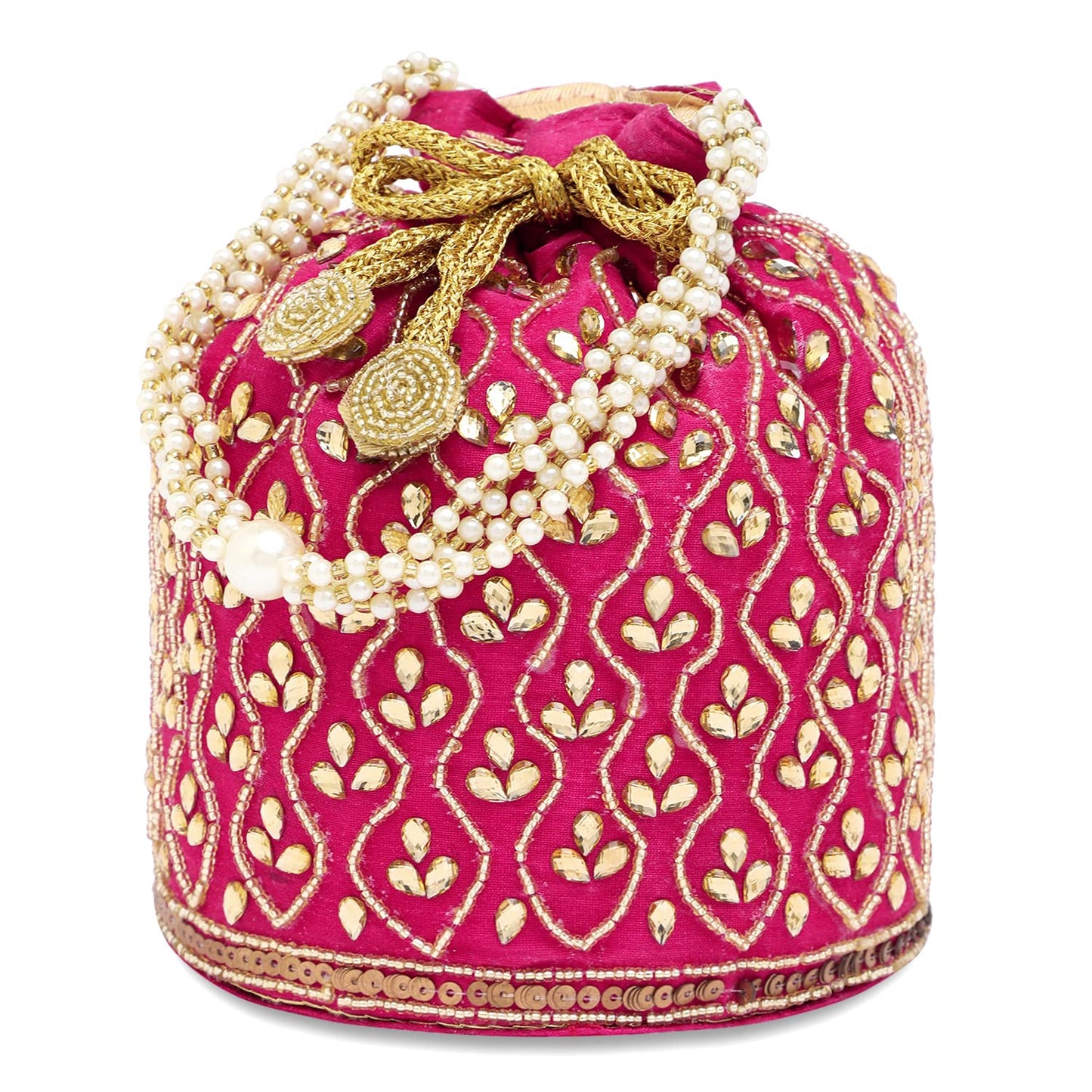 Peora Rani Pink Potli Bags for Women Evening Bag Clutch Ethnic Bride Purse with Drawstring(P88RP)