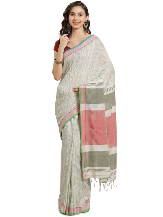 Aditri Women's Handloom Khadi Cotton Saree with Running Blouse (Multicolored)