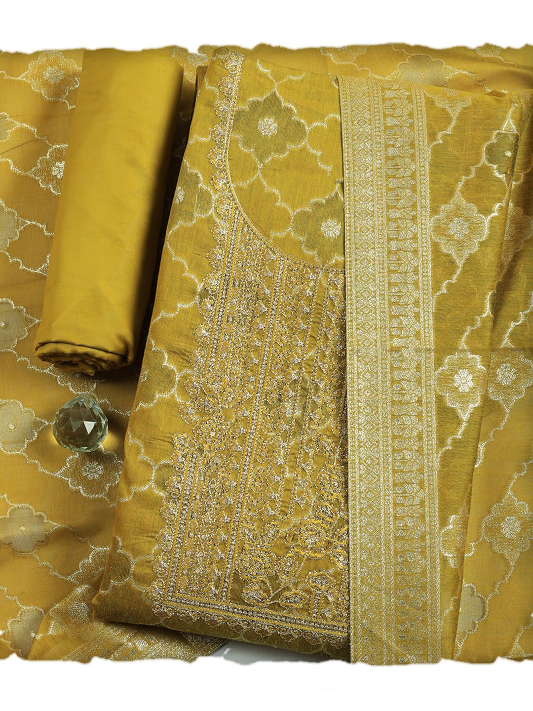 Meena Bazaar Printed Cotton Unstitched Kurta with Bottom & Dupatta