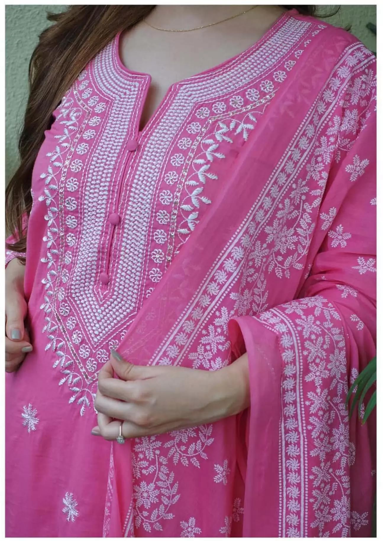 Royal Export Women's Viscose Floral Embroidered Straight Kurta Pant with Dupatta Set | Kurta Sets for Women Pink