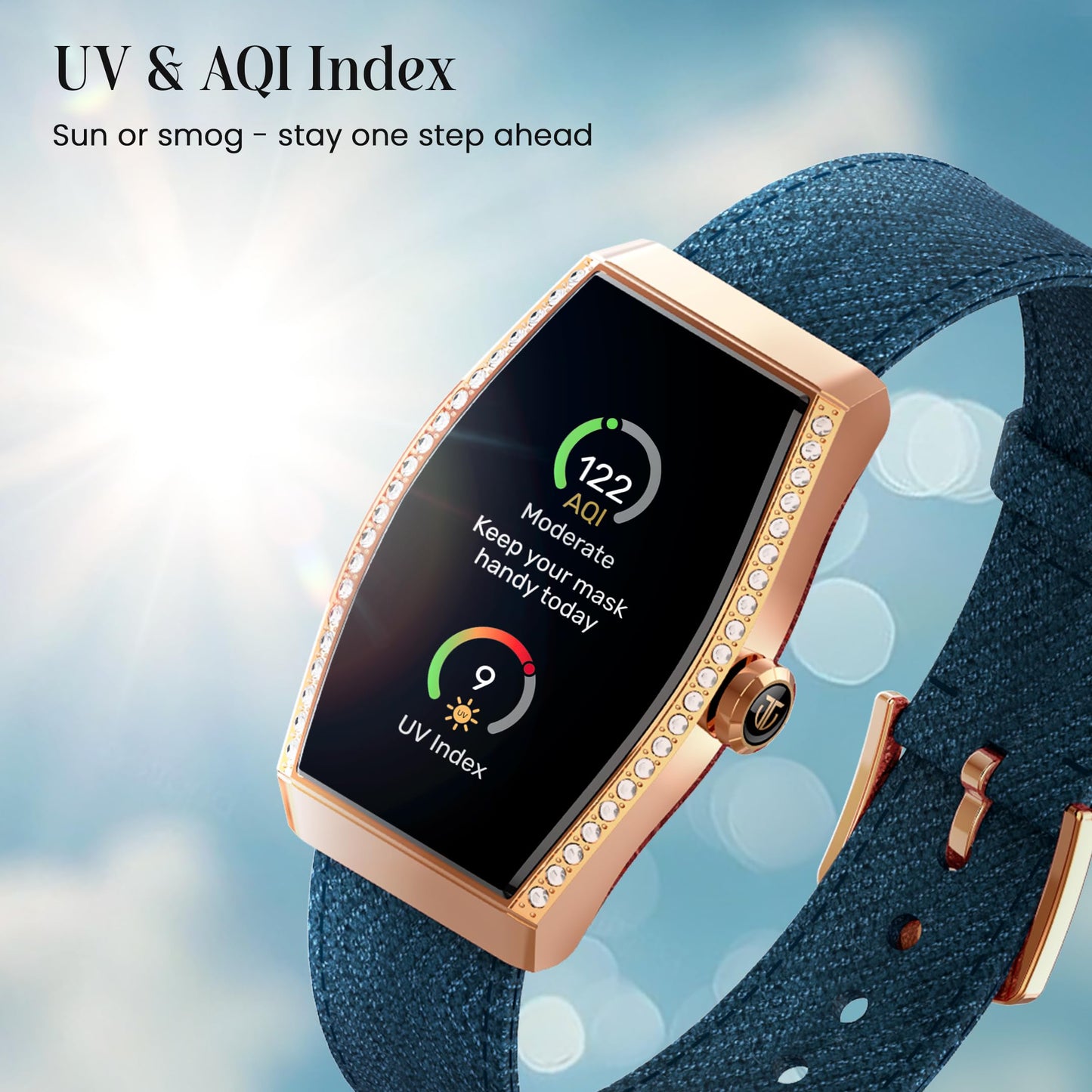 Titan Valerie Aura Women Smartwatch with 1.47” AMOLED Display,Crystal Studded Bezzel,Luna Wellness,UV/AQI Index,Animated Watchfaces,QR Hub,Stress Monitoring,Breathe Exercise,IP68- Wine Red