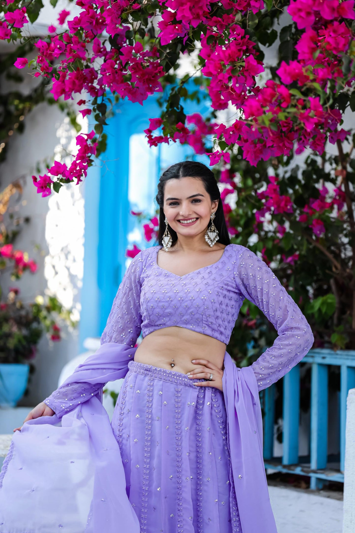 Fashion Basket Women's Georgette Semi-Stitched Lehenga Choli Set