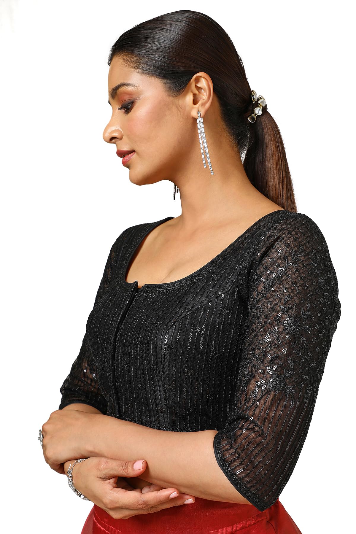 Soch Womens Black Net Blouse with Sequins