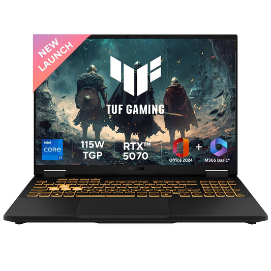 ASUS TUF F16,14th Gen,Intel Core i7 14650HX,Gaming Laptop(RTX 5070-8GB/115W TGP/32GB/1TB /2.5K QHD+/16"/165Hz/90WHrs/Windows 11/M365 Basic (1Year)*/Office Home 2024/Jaeger Gray/2.2 Kg)FX688JPR-QT043WS