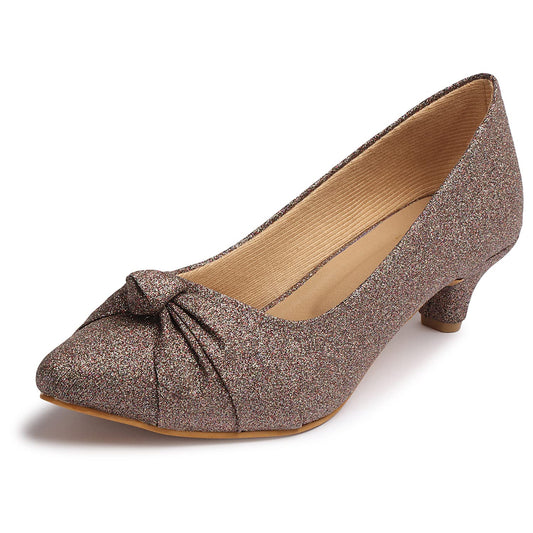 XE Looks Women's Multi Glitter Short Heel Pumps | Shimmer Finish with Chic Bow Design | Stylish & Comfortable Heels For Girls & Women