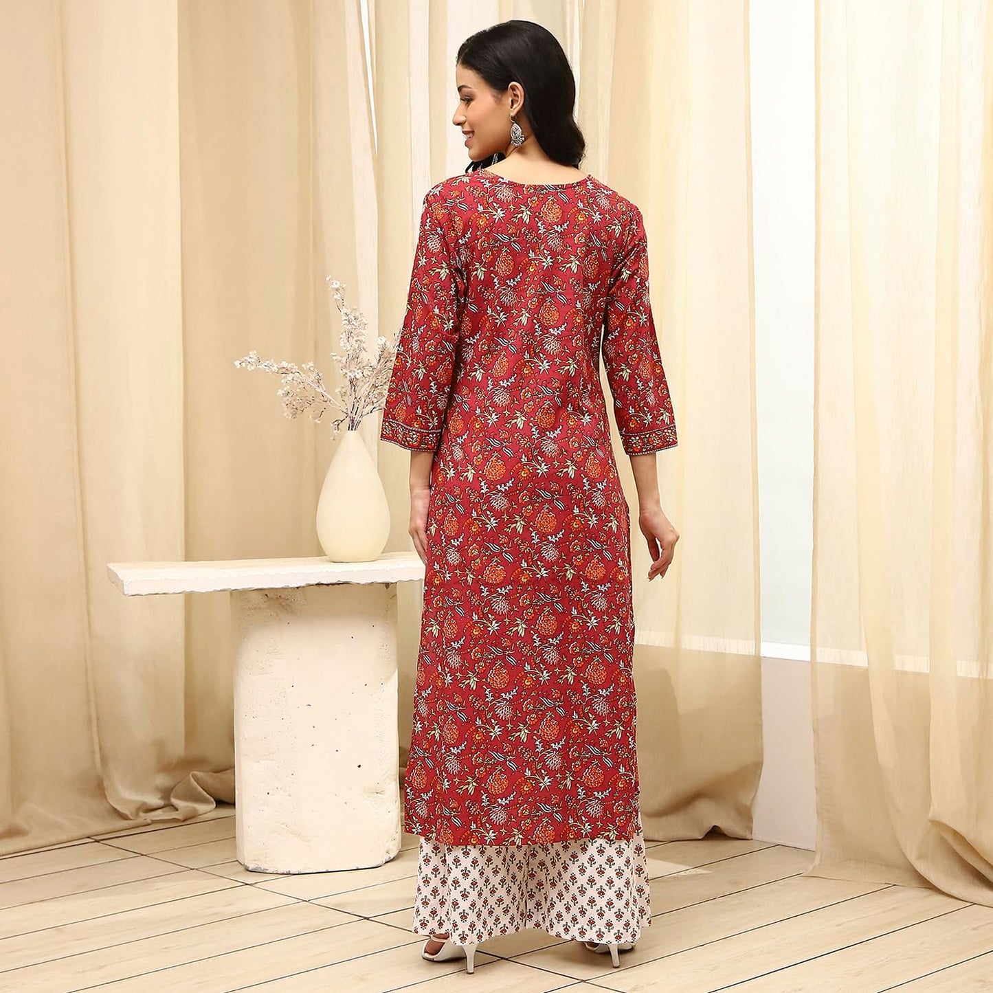 BIBA Women Brown Cotton Screen Print Unstitched Suit Set_FREE SIZE