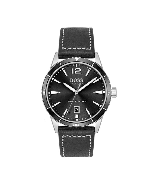 Hugo Boss Leather Drifter Analog Black Dial Men Watch-1513898, Black Band