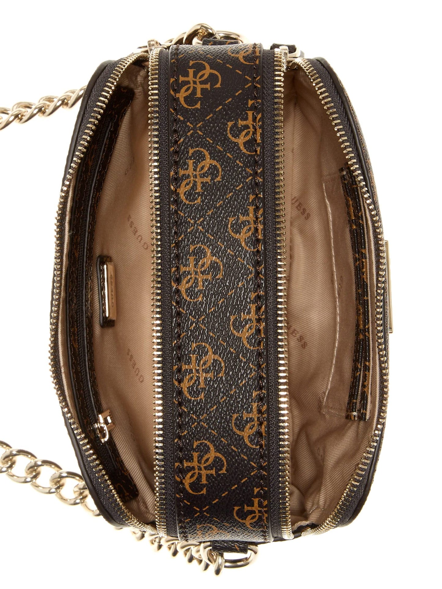 GUESS Brown Logo Monogram Polyurethane Noelle Crossbody Camera Bag