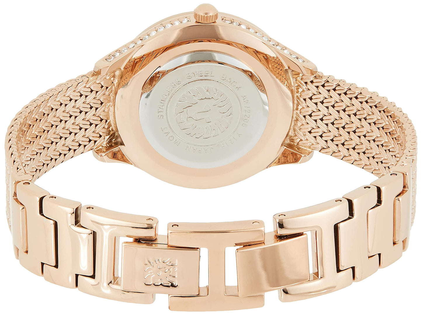 Anne Klein New York Swarovski Crystal Analogue Rose Gold Dial Mesh Women's Bracelet Watch