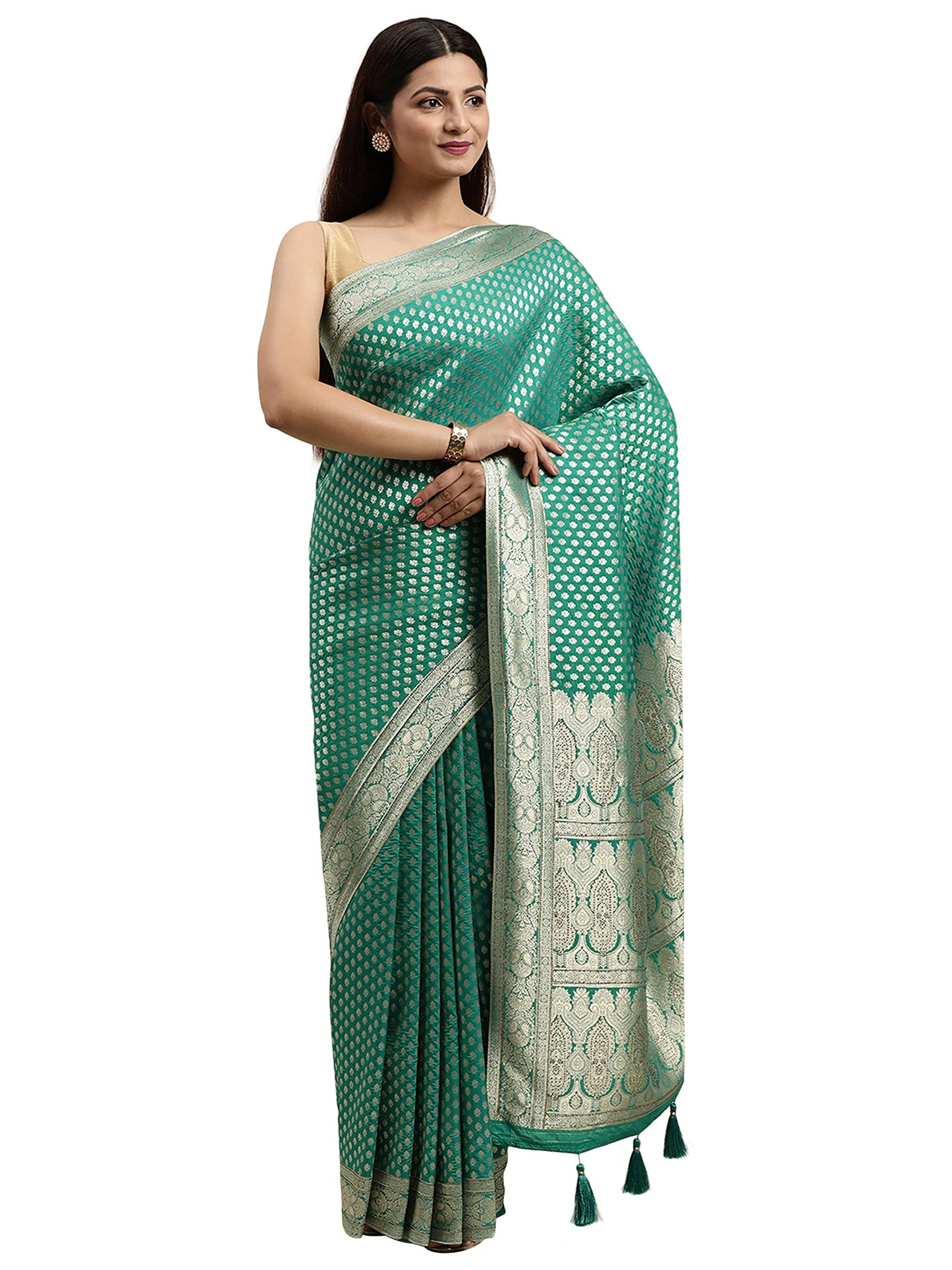 MOHEY Women's Ethnic Saree, All Over Boota, Border with Blouse Piece Traditional Womens Saree for Festival, Wedding, Party (Green)