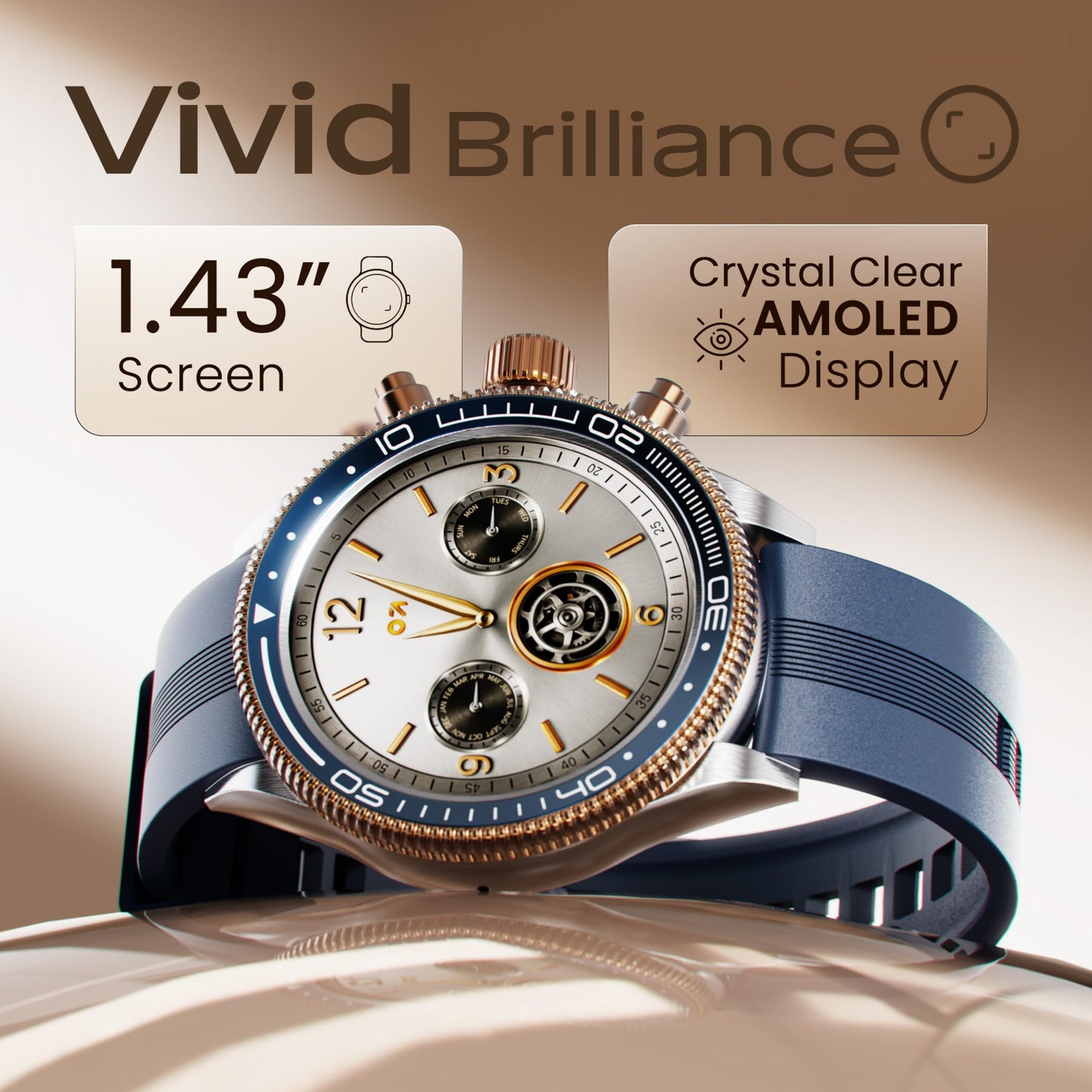 GOBOULT Newly Launched Saber Smart Watch 1.43'' AMOLED Display, BT Calling, Rotating Bezel, 200+Watchfaces, 700 Nits Brightness, AI Voice Assistant, SpO2 Monitoring, 120+ Sports Mode (Blue)