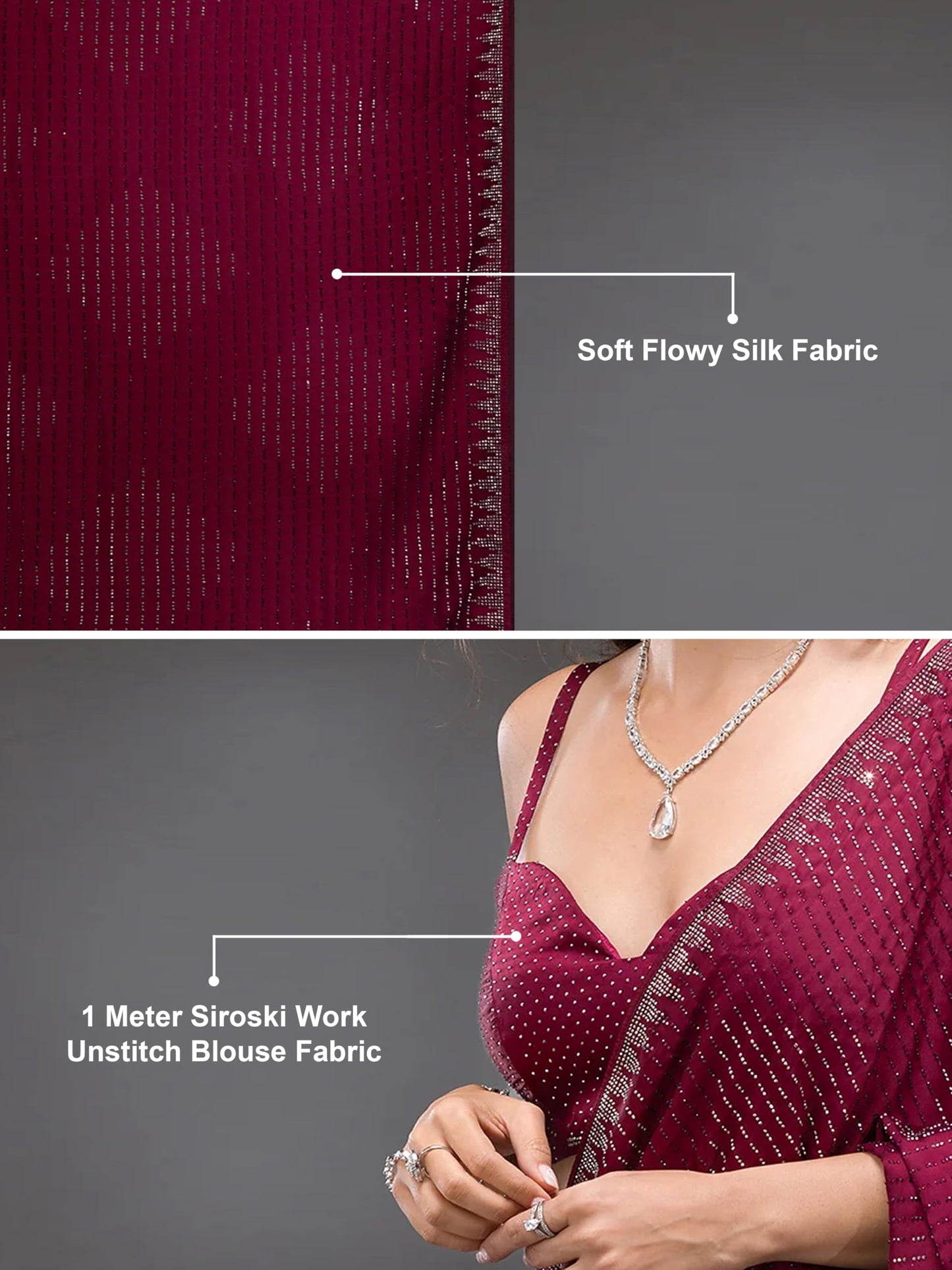 TRENDMALLS Women's Silk Siroski Work Saree with Unstitch Blouse Piece (K1132-Purple)