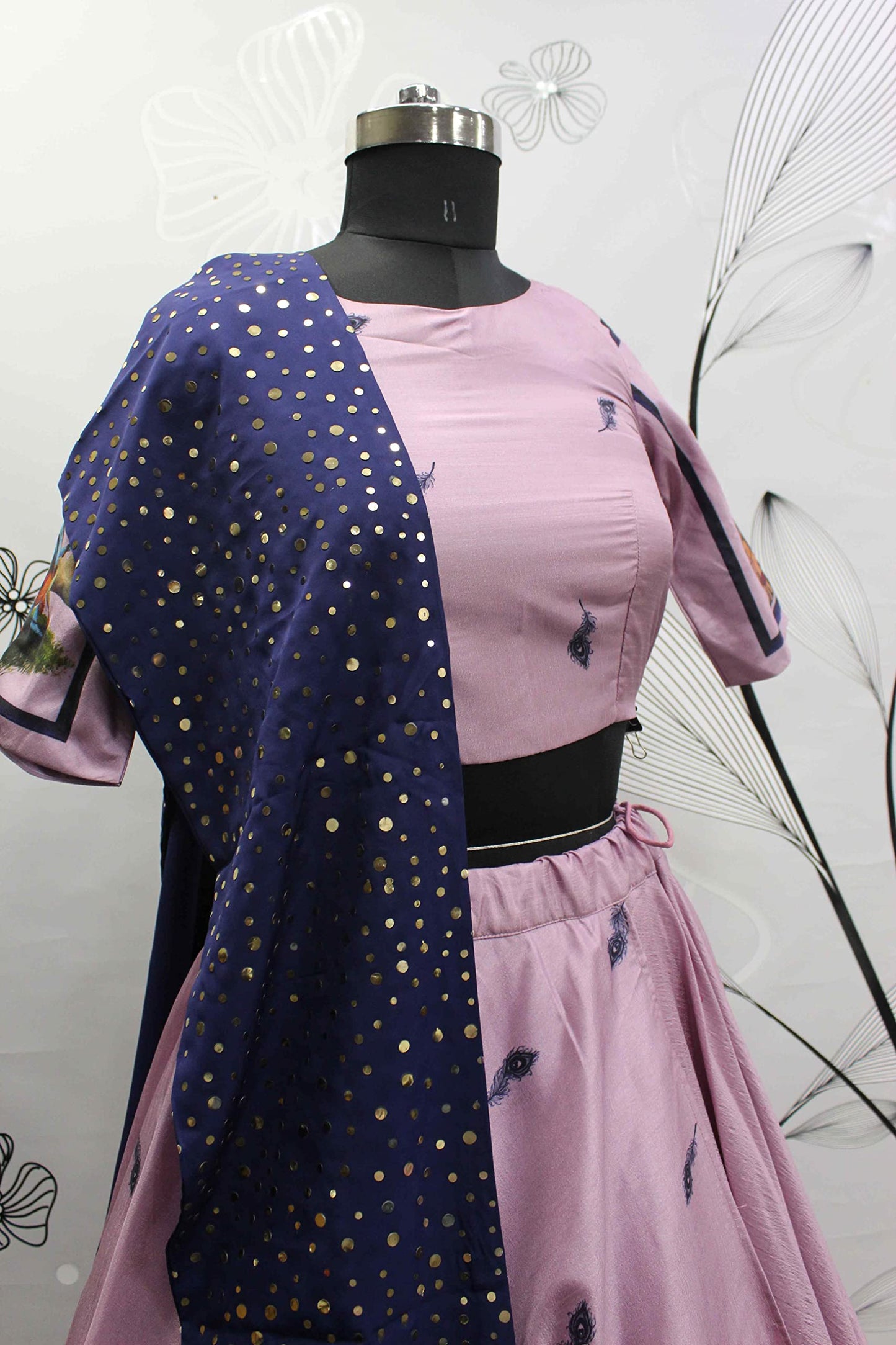 Divine International Trading Co Women's Silk Embroidered Unstitched Lehenga Choli With Dupatta (2123-Dusty Pink-Navratri-Garba-Tradational-Lehenga; Free Size)