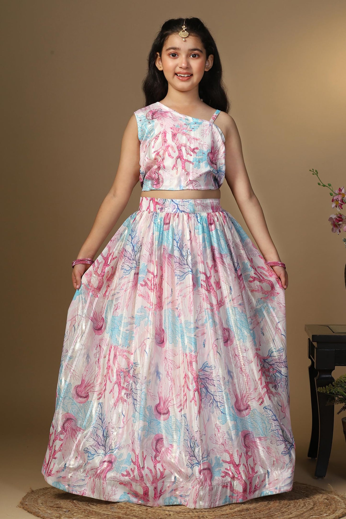 Jwalin Girl’s Georgette Lehenga Choli|Kids Lehenga And Choli|Printed Lehenga Choli(JWGLGC00149 WHT 28_White_7-8 Yrs)