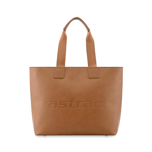Fastrack Solid PU Zipper Closure Women's Casual Tote Bag (Brown, LARGE)