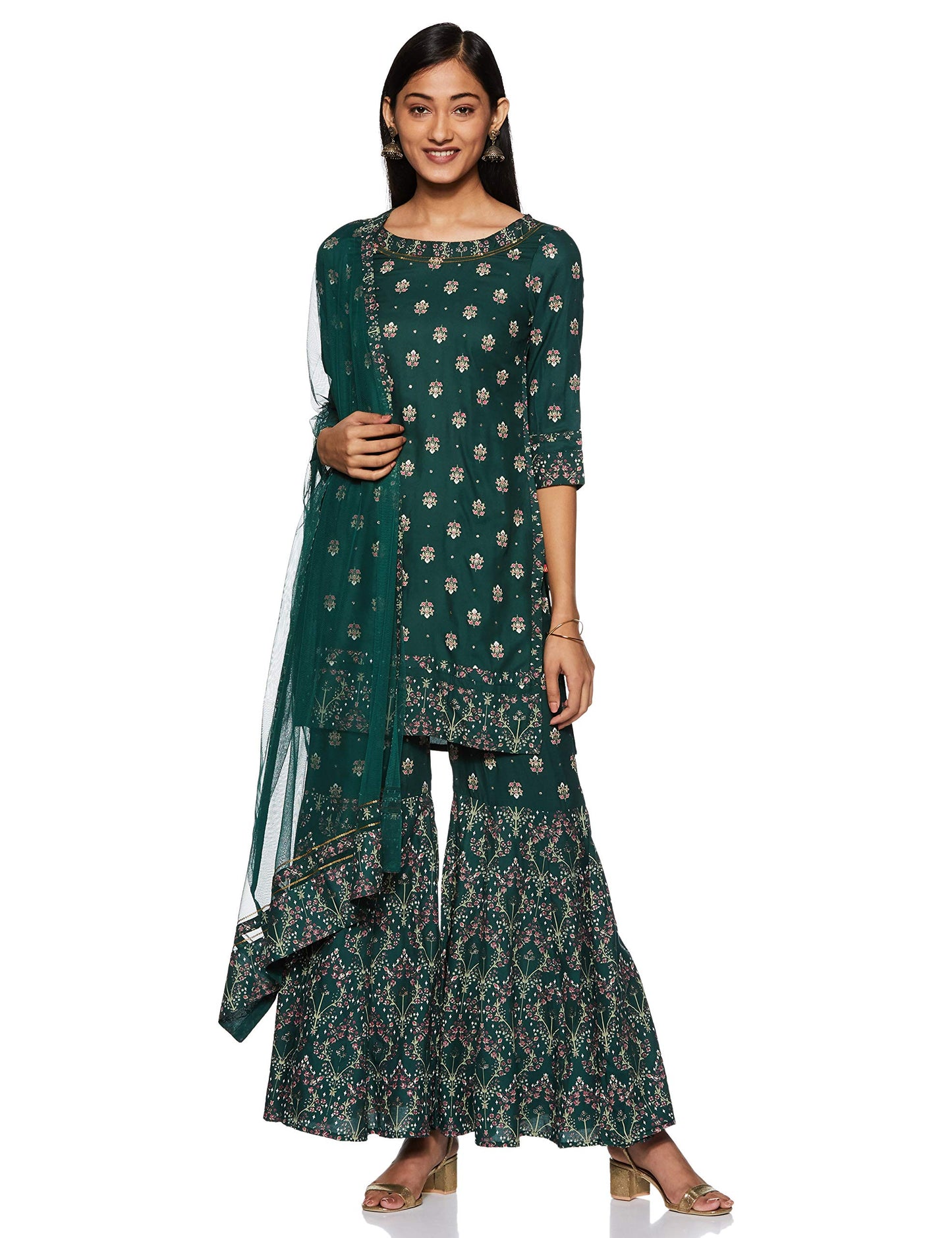 W for Woman Women's Rayon Salwar Suit Set (19AUWS13589-114525_Green_12 (Large))