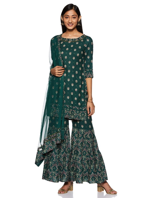 W for Woman Women's Rayon Salwar Suit Set (19AUWS13589-114525_Green_12 (Large))