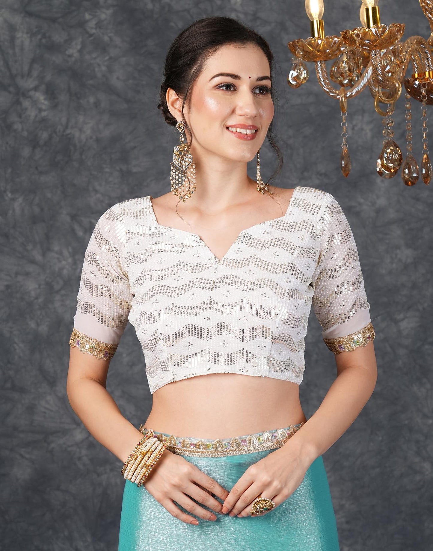 SIRIL Women's Chiffon Temple Border Saree With Unstitched Blouse (3799S281_Blue)