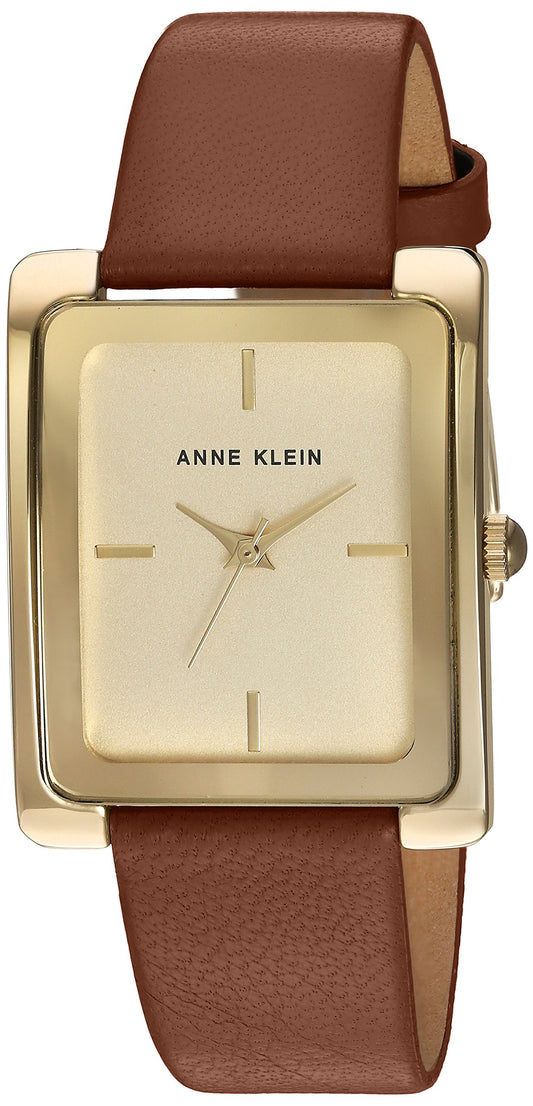 Anne Klein Women's Quartz Metal and Leather Dress Watch, Color:Brown (Model: AK/2706CHHY)