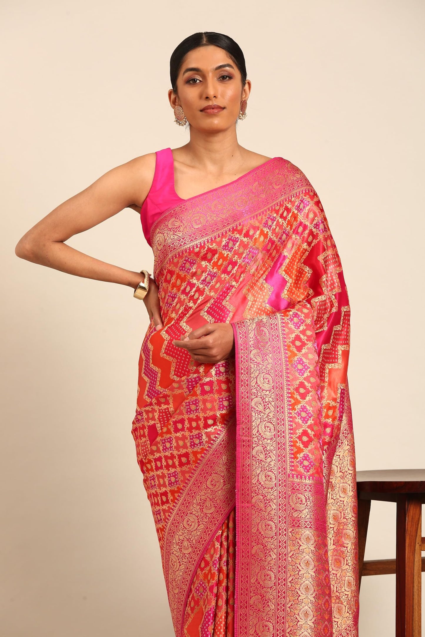 MOHEY Women's Rani Art Silk Embroidered Saree (Rani)