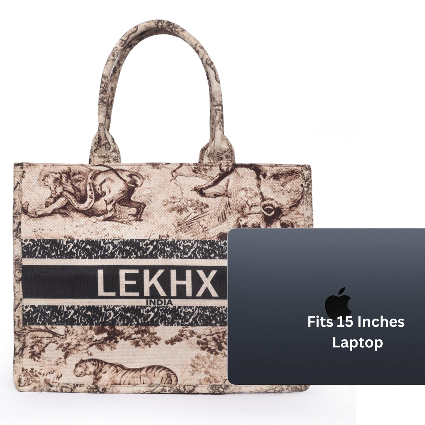 Women's Designer Tote Bag for Office, College, Party | Eco-Friendly Jute Canvas Handbag | Spacious & Lightweight Shoulder Bag for Work, Travel, Casual & Evening Use | Fits 15 Inch Laptop (Beige)