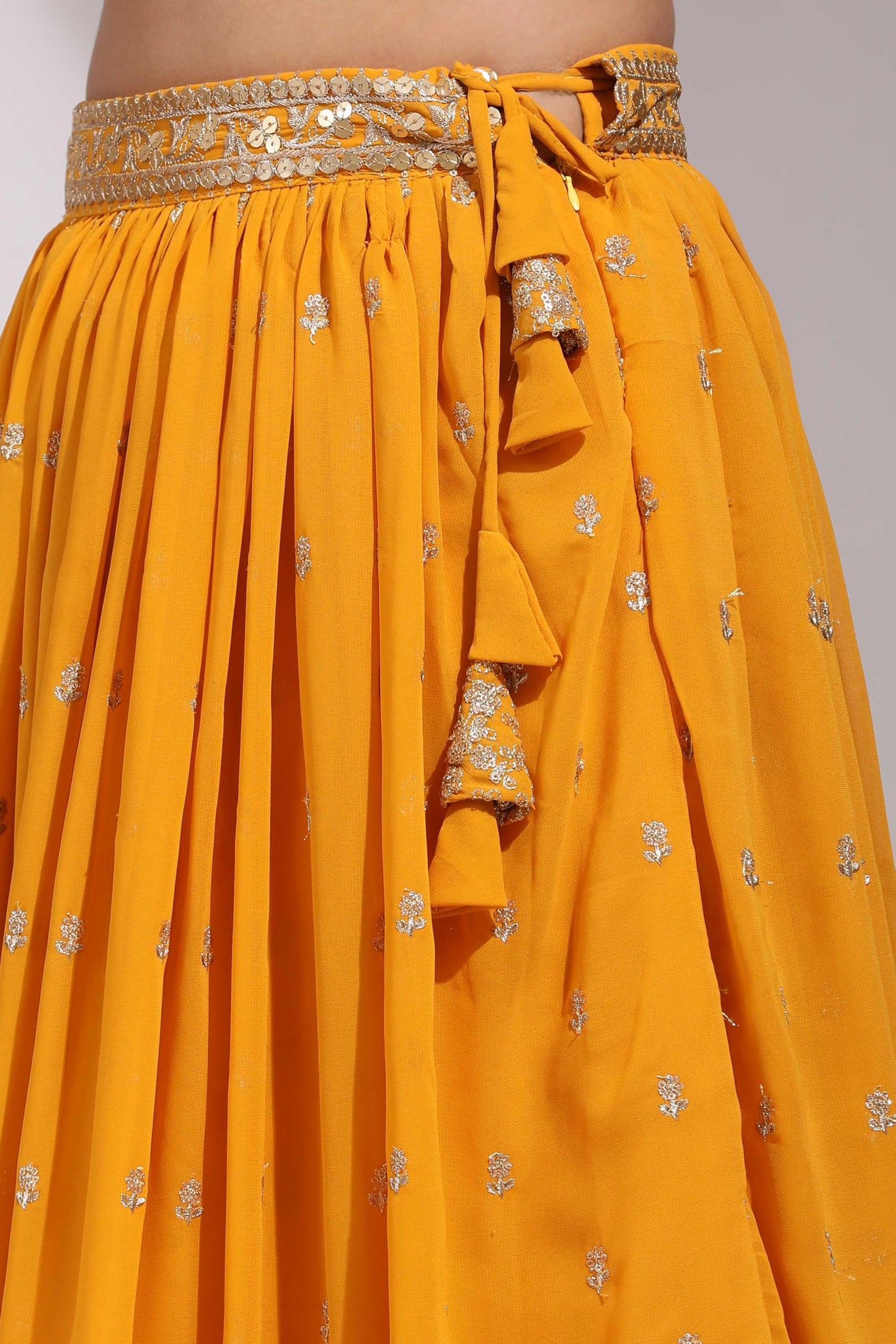 Fabcartz Womens Embroidered Georgette Lehenga Choli with Sequins Work (Yellow)