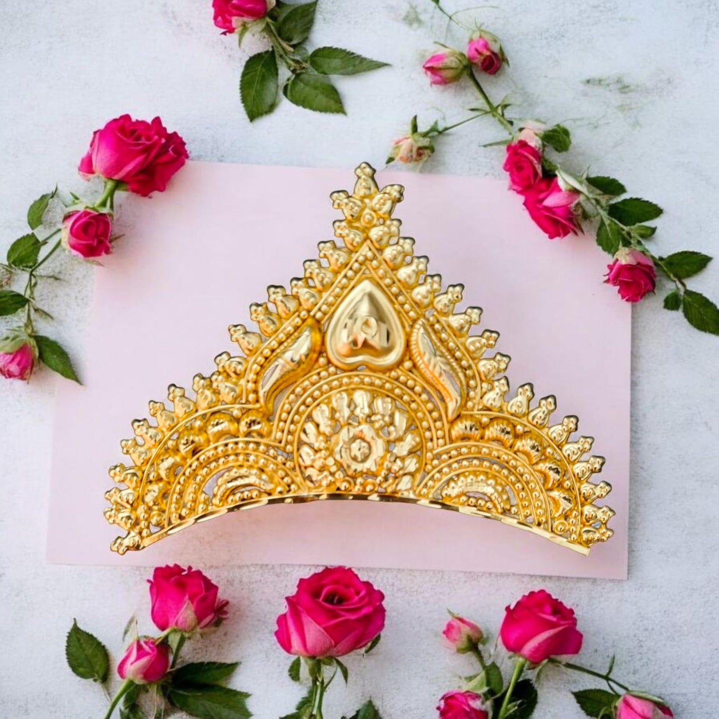 BengCraft Bengali Bridal Mukut Crown Golden Hair Accessories Wedding for Women Big Size Tiara Taj for God and Goddes Idols Krishna Laddu Gopal Durga Devi Maa