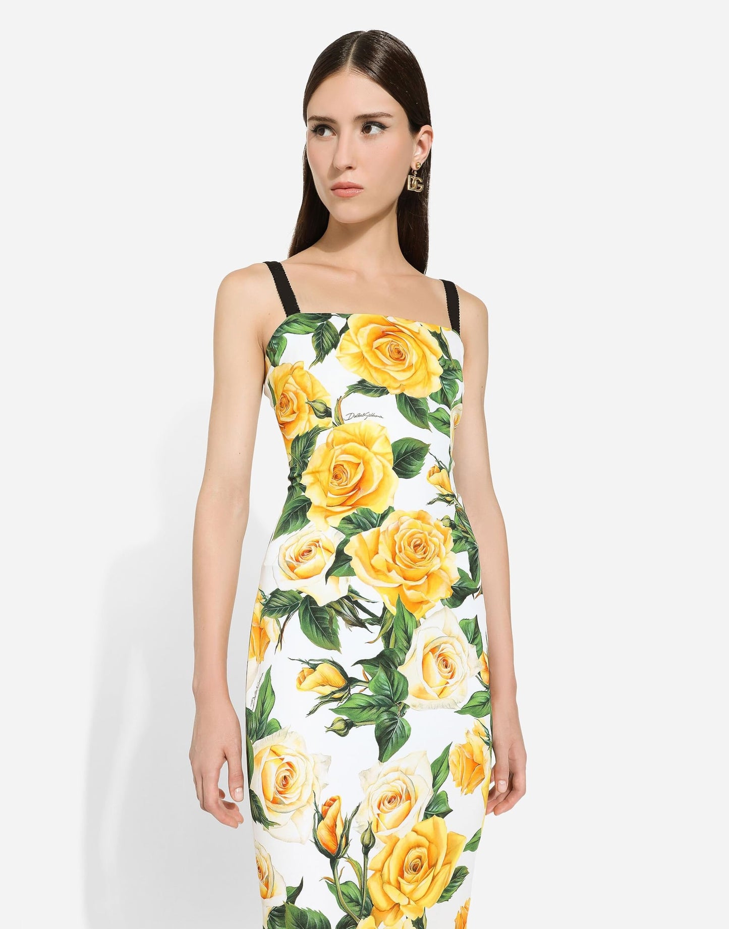 Attire Empire Women White & Yellow Floral Print Split Hem Back Cami Dress
