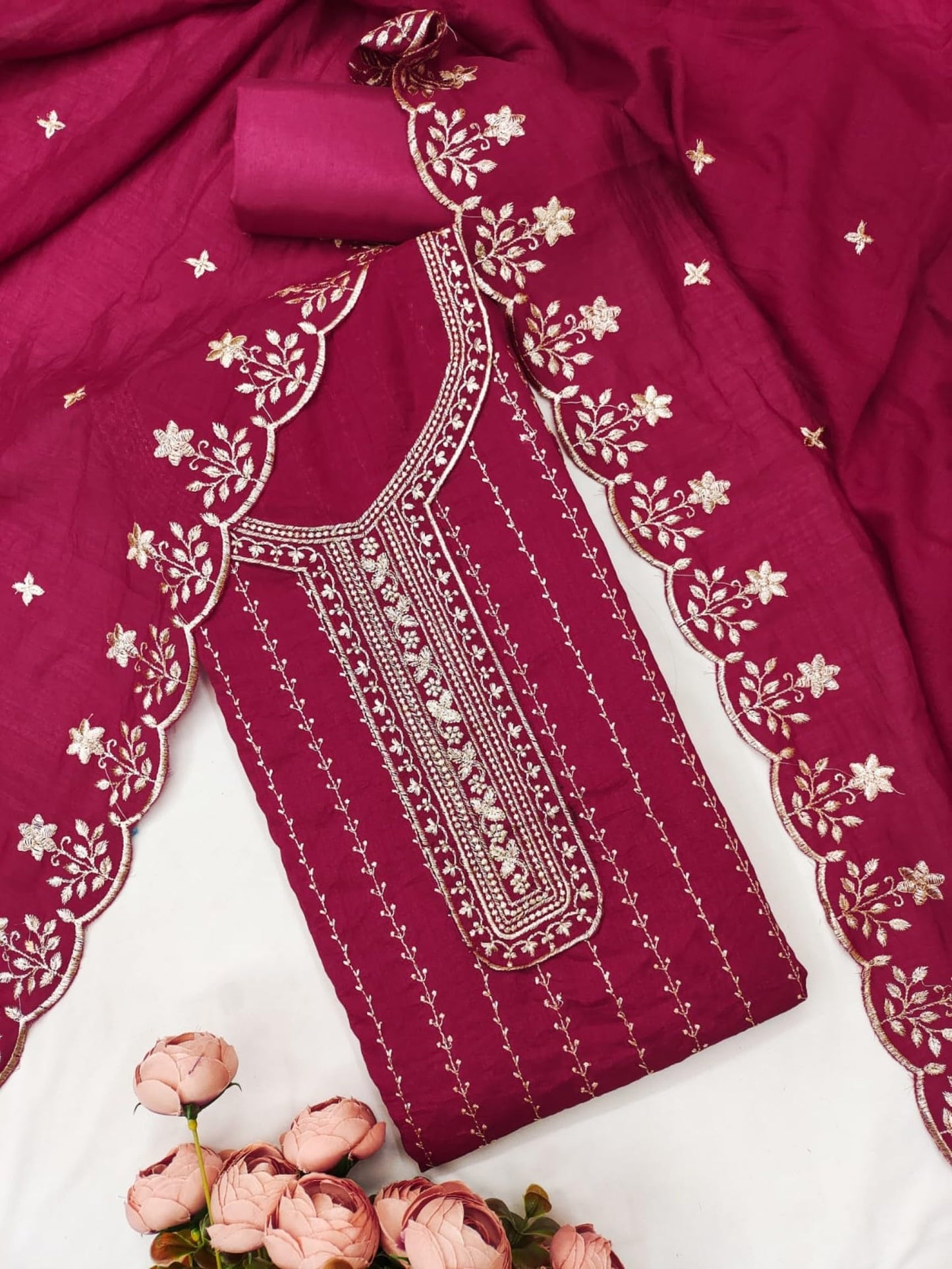 Women's Vichitra Silk Embroidery Work Unstitched Dress Material