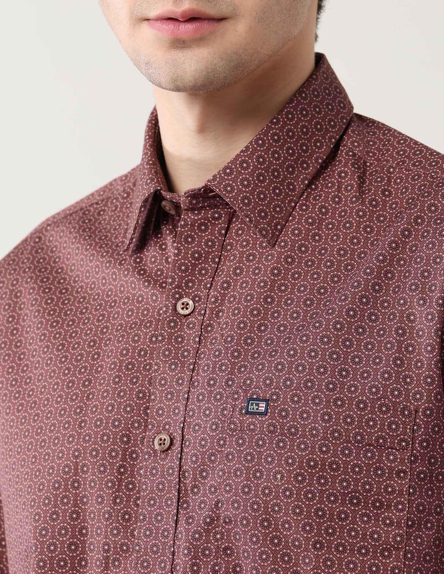 Arrow Sports Men's Floral Slim Fit Shirt (ASAJSH1740_Burgundy