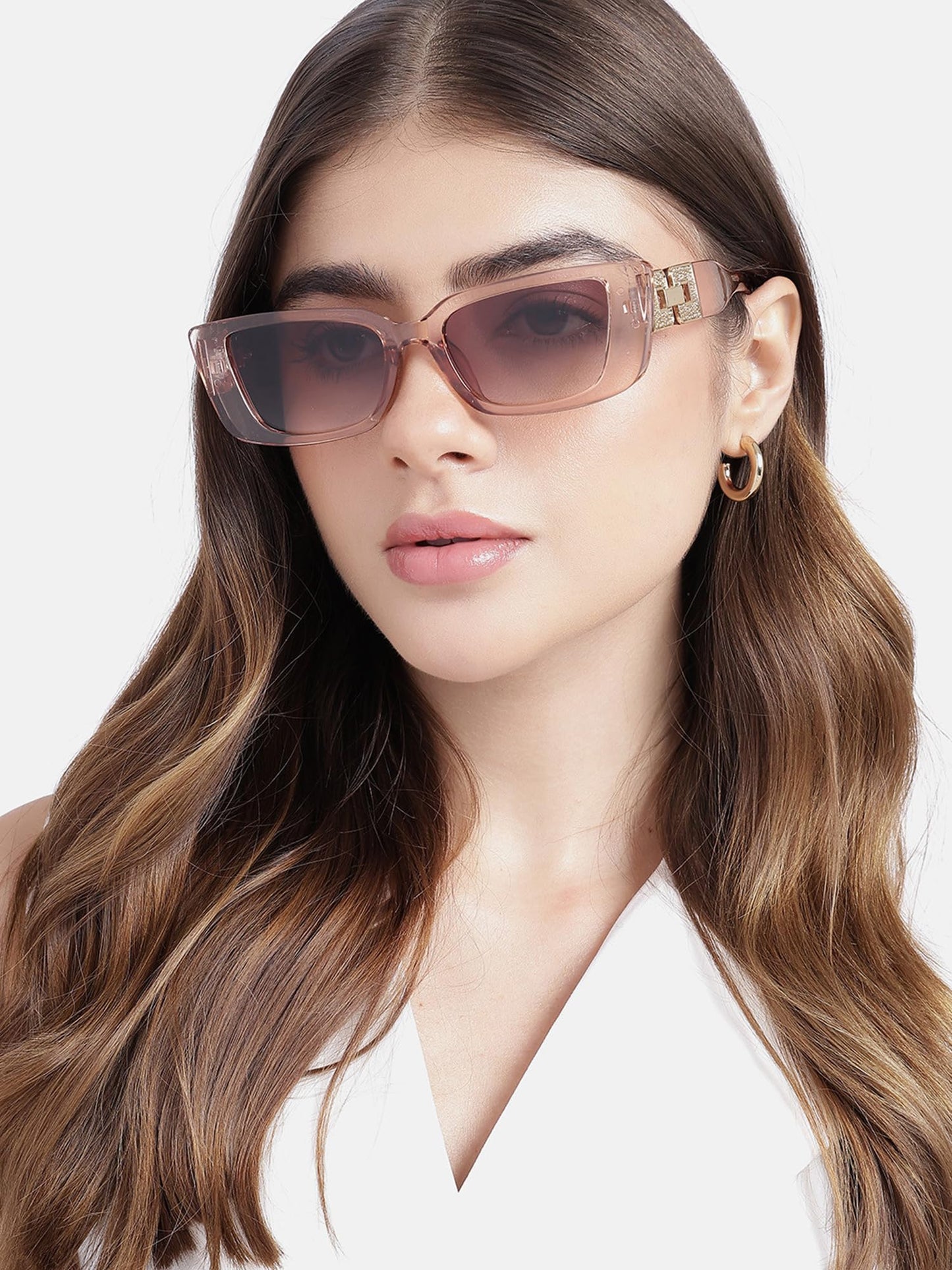 Carlton London Woman Peach & Gold Toned UV Protected Brown Lens Cateye Sunglasses