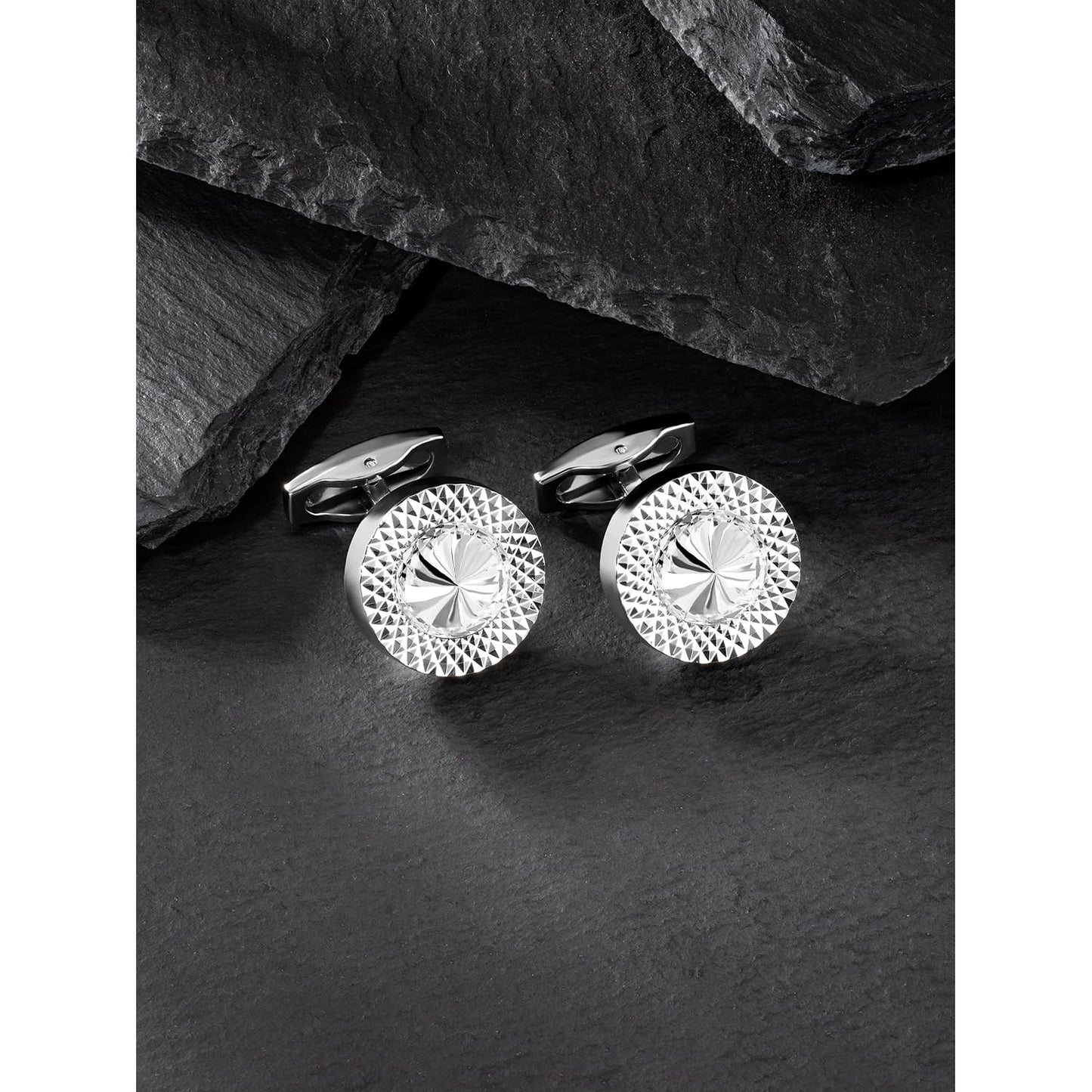 Peora White Silver Plated Cufflinks Set Stylish Wedding Business Accessories for Men & Boys - Valentines Gift for Him